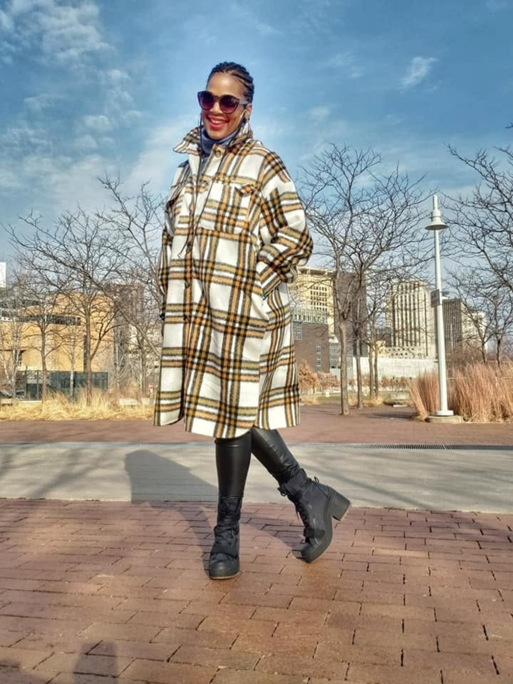 Plaid Oversized Shacket in Cream and Brown
